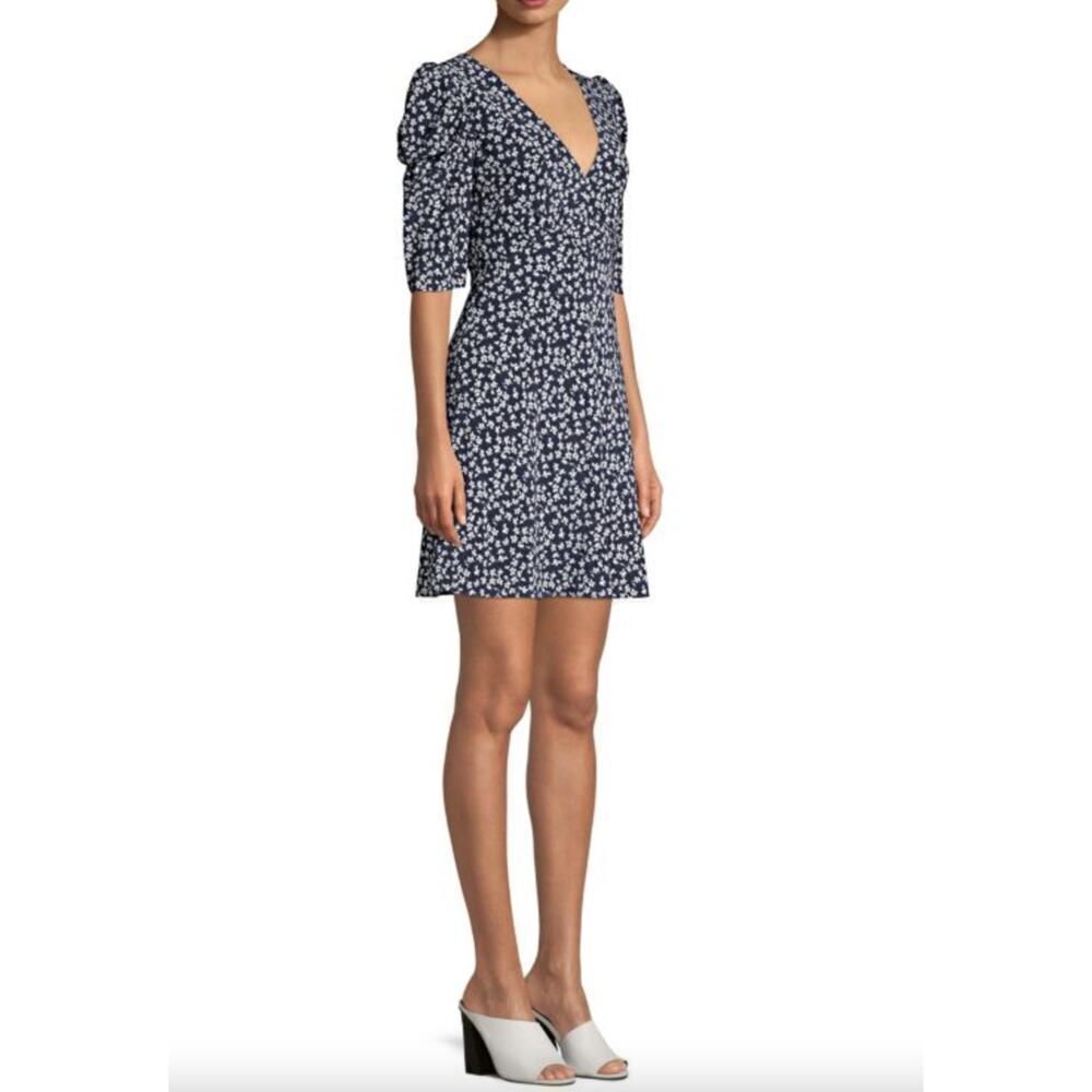 Saloni Navy Blue and White Colette Ditsy Floral 100% Silk Mini Dress • Size 4 ⬇️